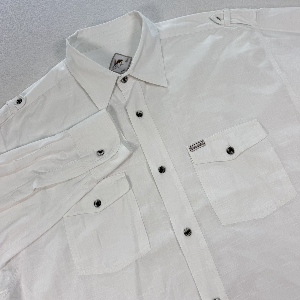 Blanc du Nil Premium Men's XXL Solid White Woven Long Sleeve Button-Up Shirt